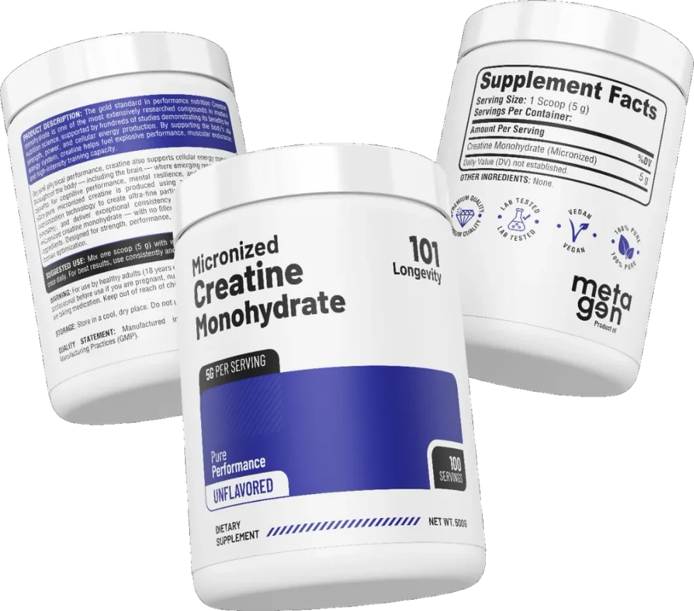 Three Longevity 101 Micronized Creatine Monohydrate 500 g containers